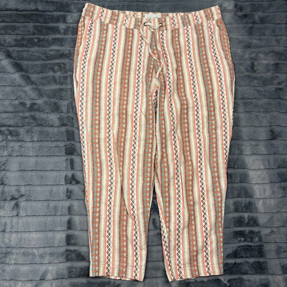 Sun + Stone Womens XL Linen Cotton Striped Cropped Drawstring Pants Multi-Color